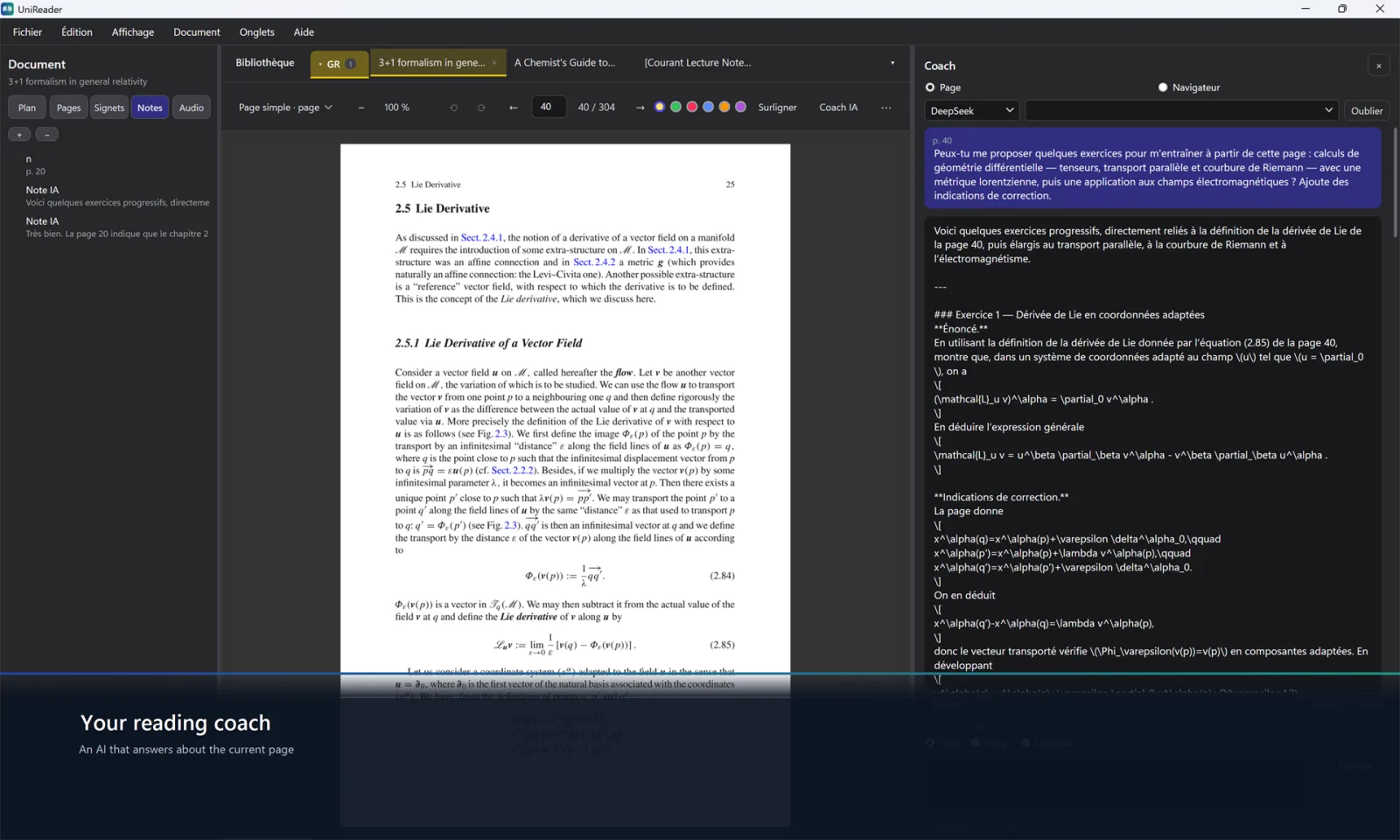 The reading assistant answering a question about the open page