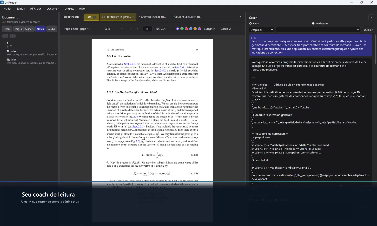 O assistente de leitura respondendo a uma pergunta sobre a página aberta
